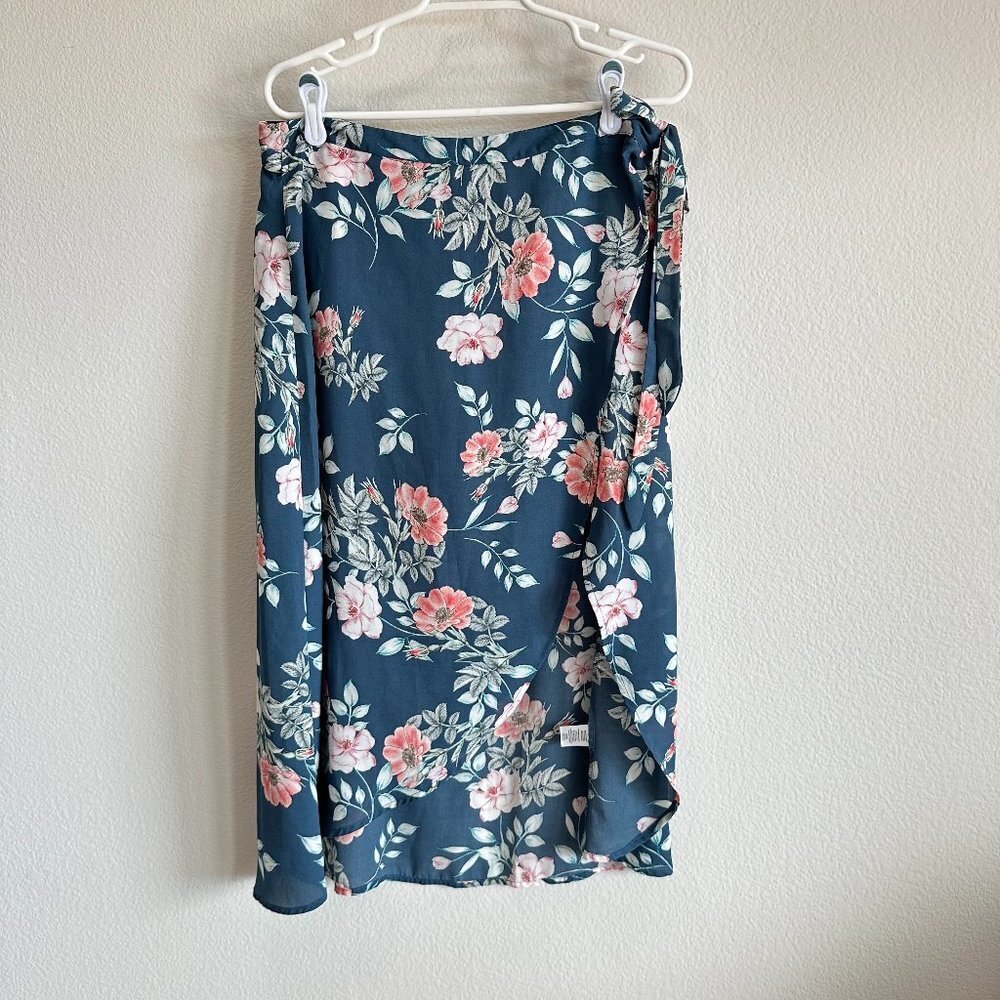 Leith Blue Pink Wrap Midi Skirt Casual